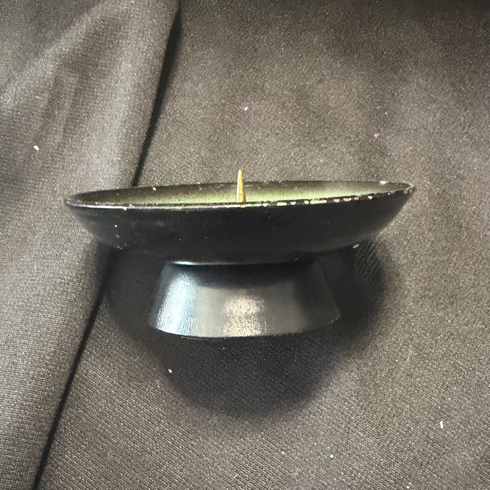 Made in Germany Green Enamel Metal Candle Holder Round Dish with Spike MCM